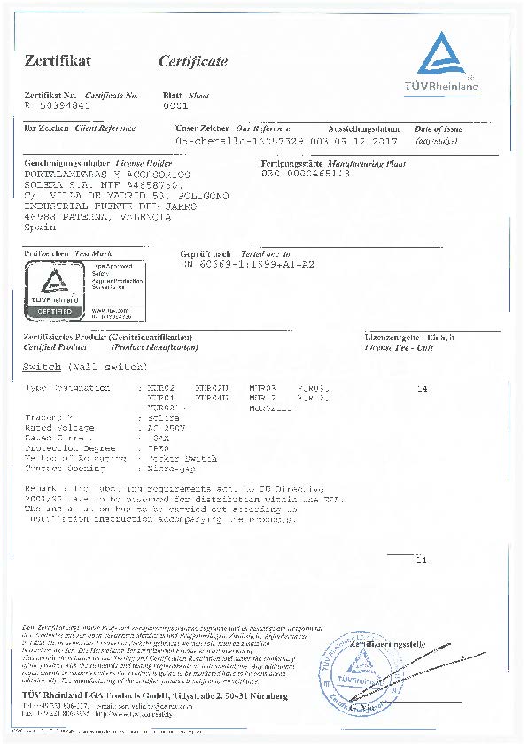 Certificado de produto TÜV Rheinland Mural 