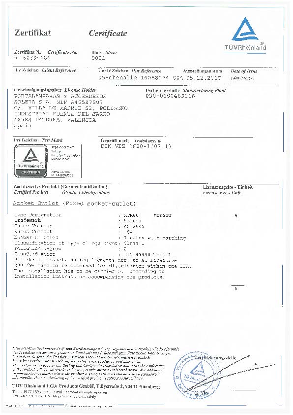 Certificado de producto TÜV Rheinland serie Mural (MUR60U)