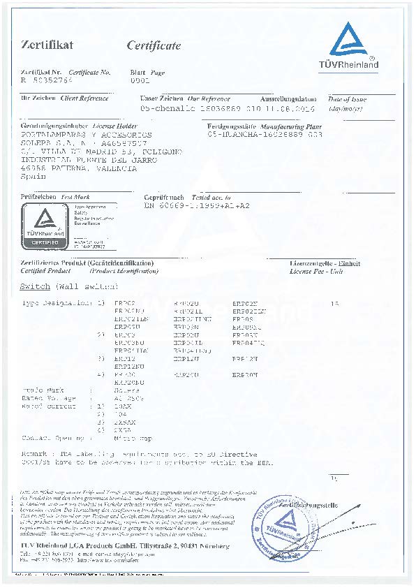 Europa 2-way switch product certificate 